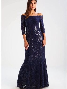 Lauren Ralph Lauren Navy Sequin Off Shoulder Mermaid Gown Size 12